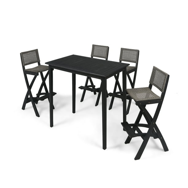 Elizabeth Outdoor 45 Rectangular 5 Piece Wood And Wicker Bar Height Set Dark Gray Finish Brown Com Wood And Wicker Bar Height Set, Elizabeth Outdoor Patio Furniture