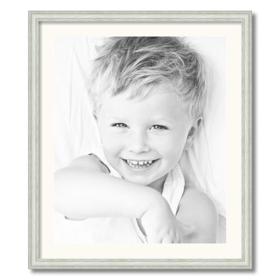 ArtToFrames 24x28 Matted Picture Frame with 20x24 Single Mat Photo Opening Framed in 1.25 Off White Wash on Ash and 2 White Mat (FWM-4098-24x28)
