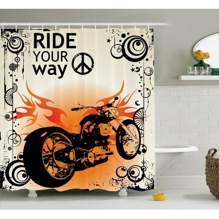 Manly Decor Motorcycle Image With Ride Your Way Text Peace Sign Manly Decor Motorcycle Image With Ride Your Way Text Peace Sign Freedom Action Freestyle Bathroom
