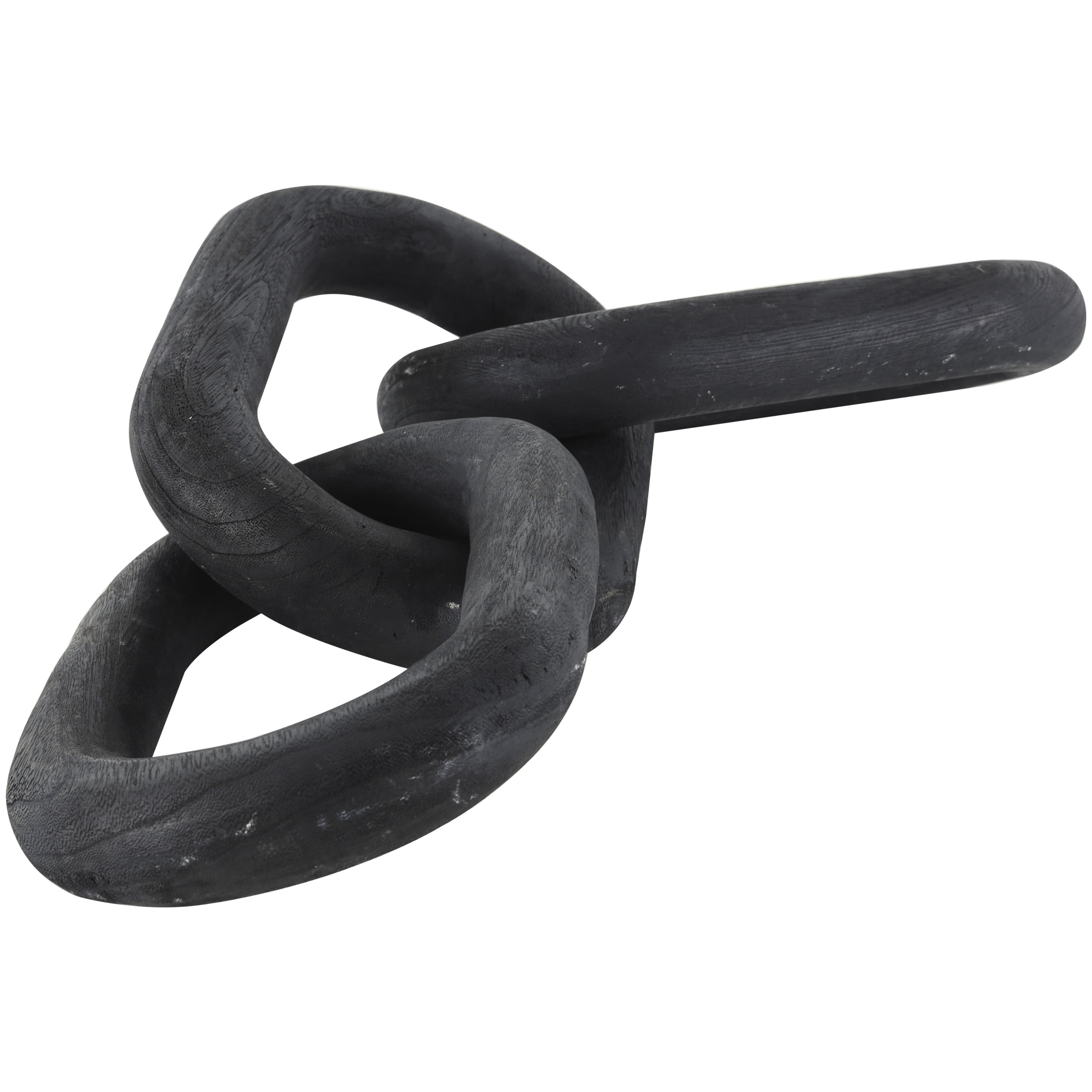 23" x 3" Black Wood Distressed Matte 3 Link Chain Sculpture, by DecMode