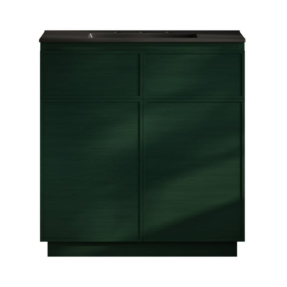St. Tropez 36" Freestanding Bathroom Vanity in Green Oak with Black 3-Hole Widespread Sink Top