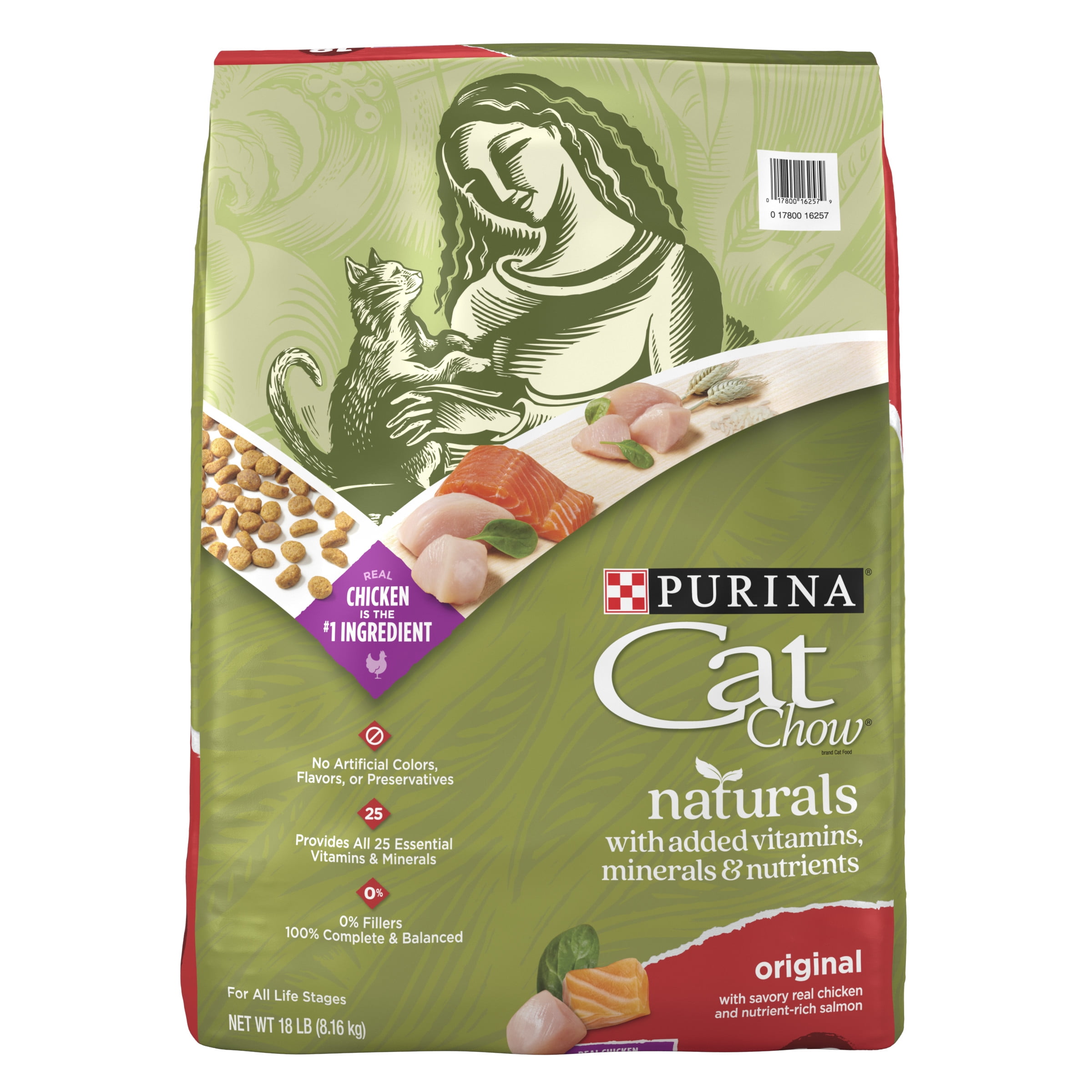 Purina Cat Chow Naturals Chicken & Salmon Original Dry Cat Food, 18 lb Bag