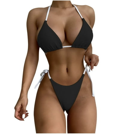 Summer Savings Clearance! Edvintorg Women s String Two Piece Halter Top Triangle Bikini Set With Tie Side Bottom Sexy Swimsuit Bathing Suits Swimwear Women