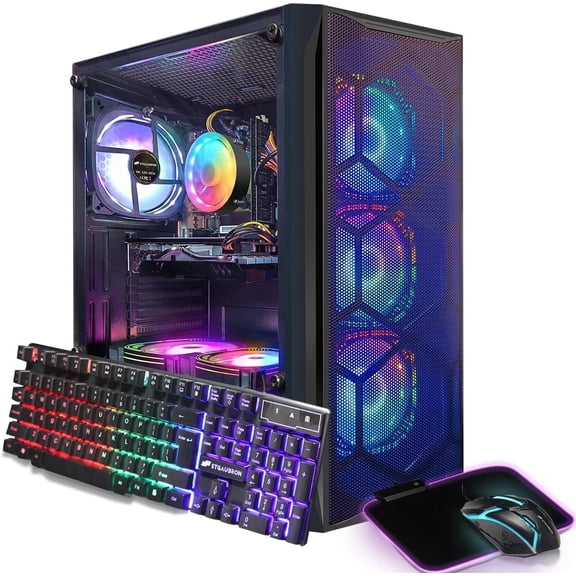 STGAubron Gaming Desktop PC, Intel Core I7 up to 3.9G, RX 580 8G, 16G RAM, 512G SSD, WiFi 6, BT 5.2, RGB Fan x4, Win 11 Home