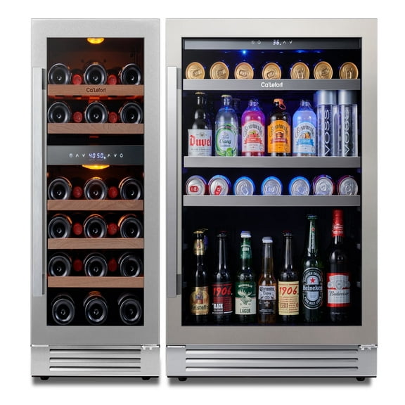 Ca'Lefort Wine Cooler Beverage Refrigerator, Hold 140 Cans and 28 Bottles Dual Zone Wine Fridge Freestanding & Built-in with Stainless Steel frame for Kitchen Office