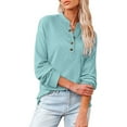 thumbnail image 2 of Pompotops Mode Femmes Décontracté Velours Côtelé Uni Bouton Col Montant Manches Longues Hauts Blouse, 2 of 5