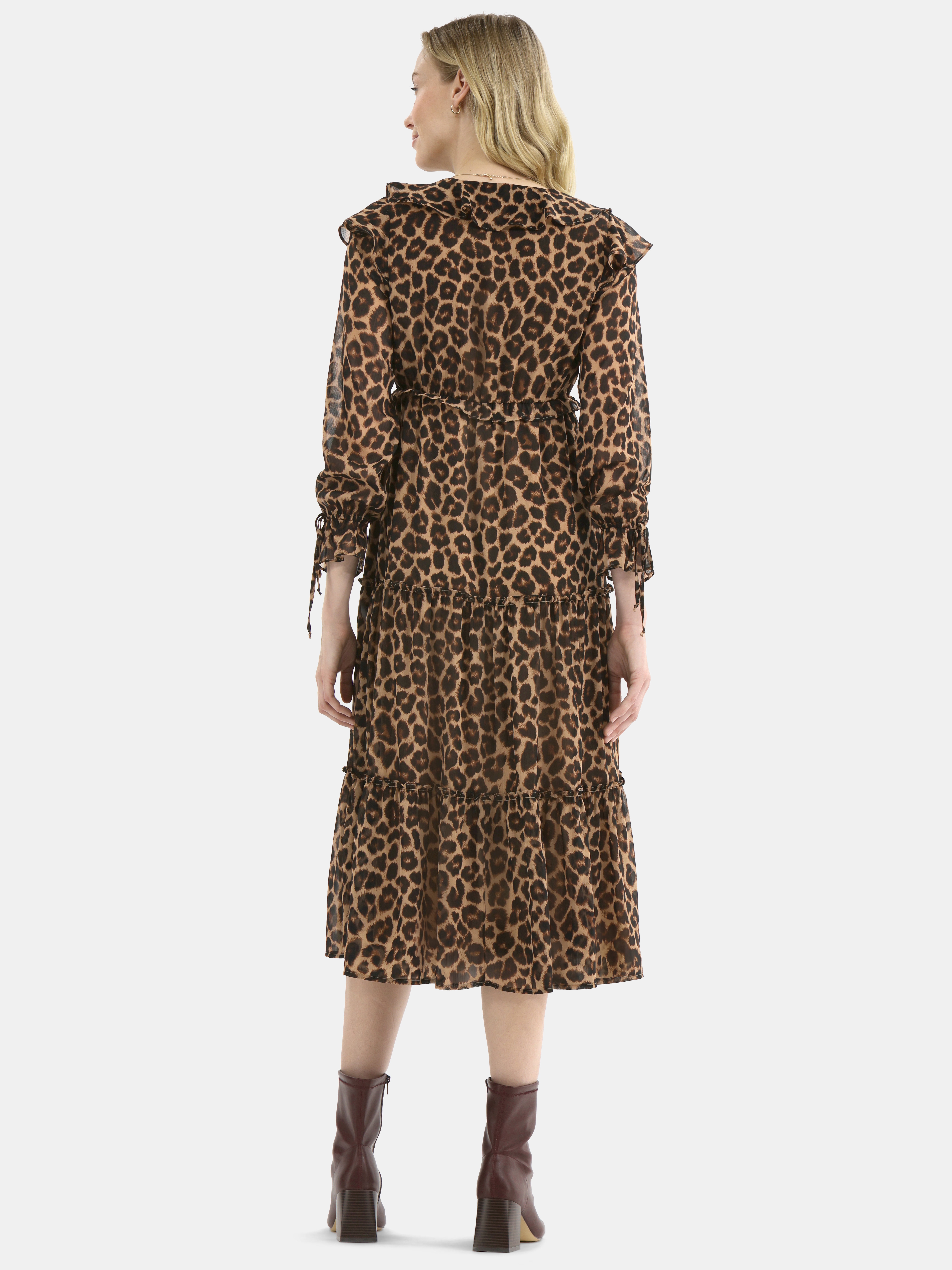 Time and Tru Women's and Women's Plus Ruffle Tiered Midi Dress with Long Sleeves, Sizes XS-4X