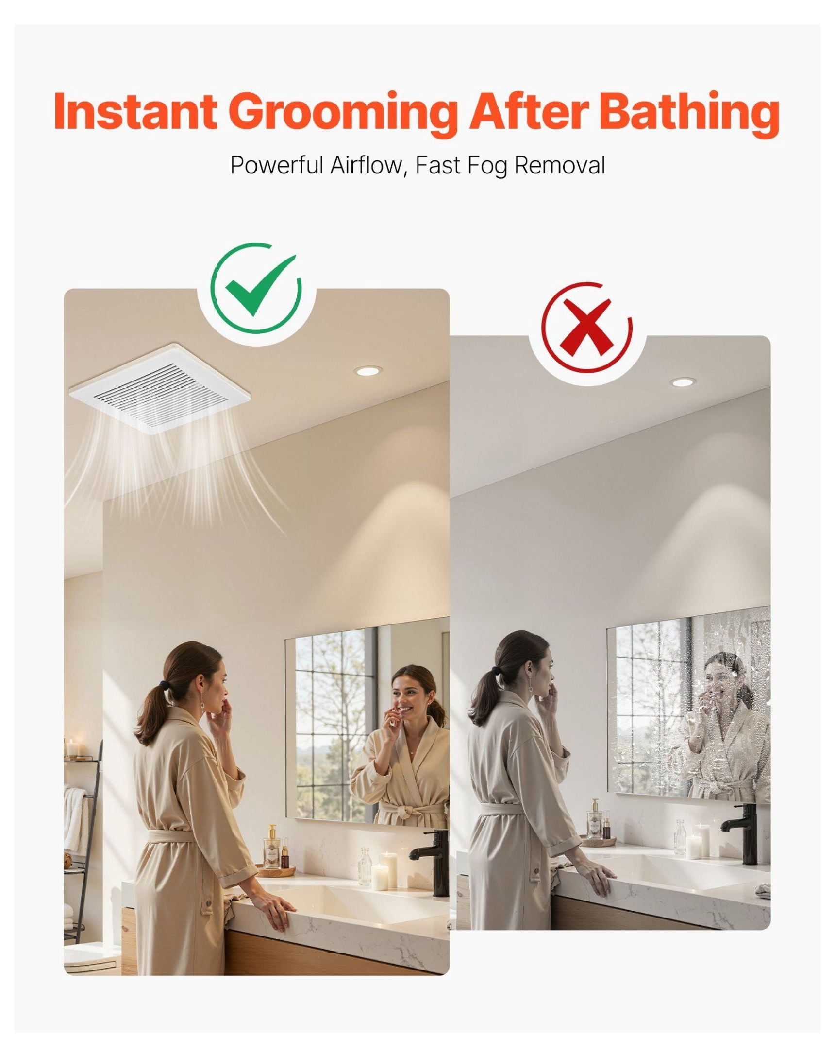 Bathroom Exhaust Fan 50-80-110 CFM, Quiet Vent Fan, Low Noise Motor, 4-Inch Duct, for Bathroom, Laundry, Home Ventilation - White