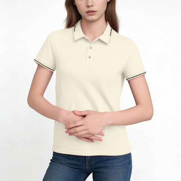 Camisa de Solapa de Manga Corta de Ocio de las Mujeres, Suave Transpirable de Tres Botones de Cuello Superior para Uso Diario de la Oficina