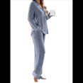 thumbnail image 3 of Conjuntos de Pijama para Mujer, de Larga, con Botones, para Dormir, Pijamas Suaves, Conjuntos de Estar por Casa. Azul Mar M, 3 of 9