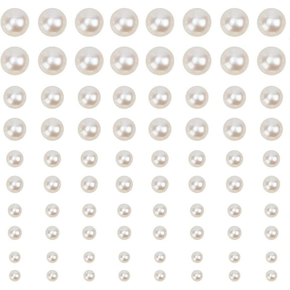 840 Pieces (5 Sizes) Hair Pearls Stick On, Self Adhesive Pearl Stickers Gems for Crafts, Wedding, Face, Makeup, Eye, Nail