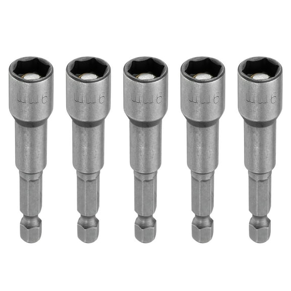 Uxcell 5pcs Hex Nut Driver Drill Bit 9mm Metric 6-Point Socket 1/4" Hex Shank Magnetic Setter CR-V Steel Bolt Sockets for Power Drills Impact Drivers, 2.56" (65mm) Long