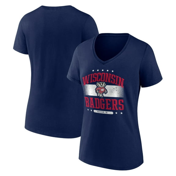 Women's Navy Wisconsin Badgers Americana Team V-Neck T-Shirt