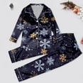 thumbnail image 2 of Bjutir Family Christmas Pajamas Matching Sets 2025 Toddler Boy Girl Silk Christmas Pajamas Long Sleeve Lapel Snowflake Print Shirts With Pants Nightwear,Navy,Size 11-12 Years, 2 of 9