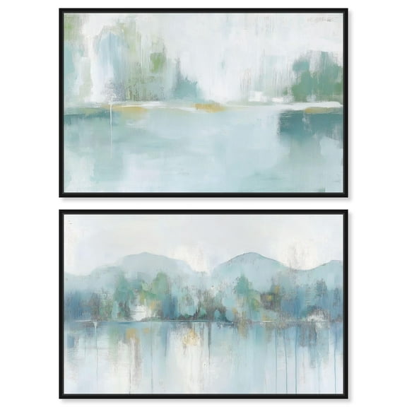 Aqua Dream Set Canvas Set of 2 Green and Blue Art by Art Remedy, Black Frame, 15 x 10