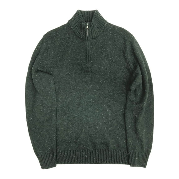Mens Green Speckle Pull-Over Quarter Zip Sweater Top Large