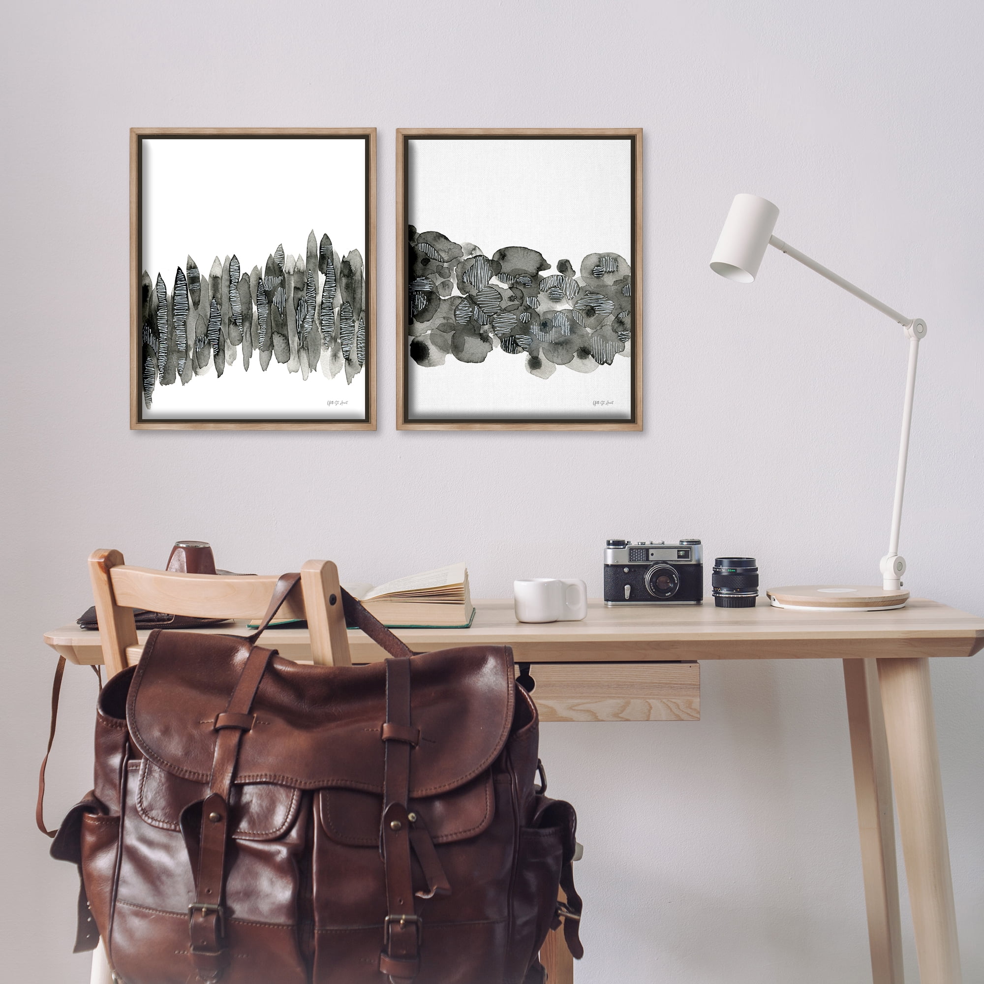 Stupell Industries Abstract Charcoal Kindling Abstract Painting Brown Floater Framed Canvas Art Print Wall Art, 17 x 21, Set of 2