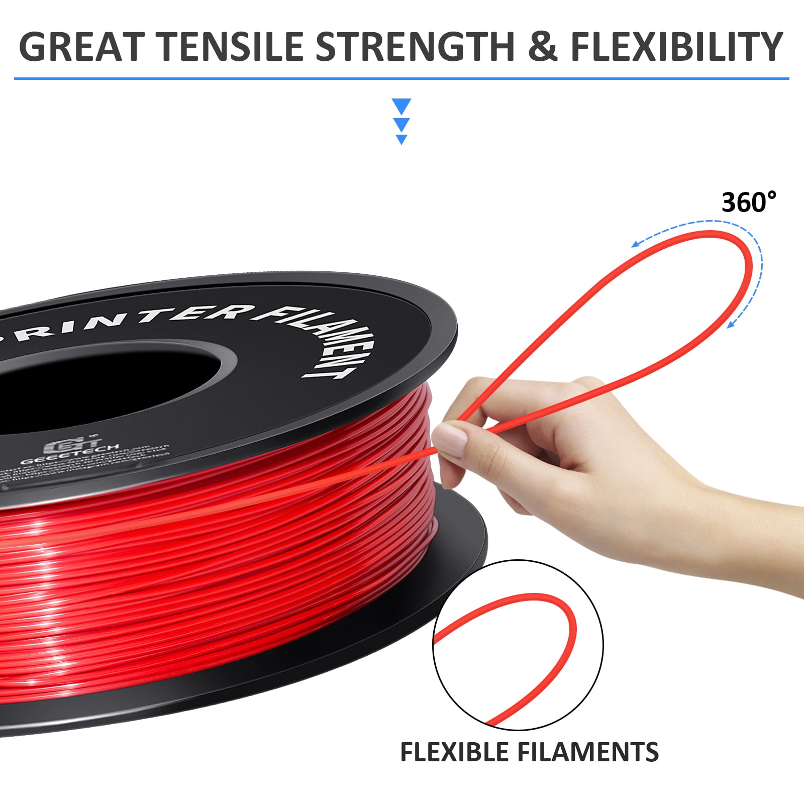 GEEETECH PLA 3D Printer Filament 1.75mm Red, Dimensional Accuracy +/-0.03mm, 10kg (22lbs) , Vacuum Packaging, Fit for Most 3D FDM Printer