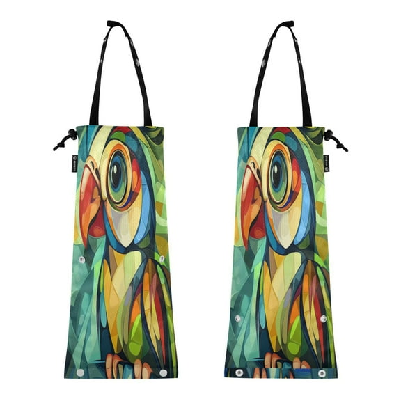Qxltty Abstract Mini Parrot 2 Pack Washable Eco-Friendly Seat Back Hanging Car Trash Bag for Travelling Picnic Outdoor