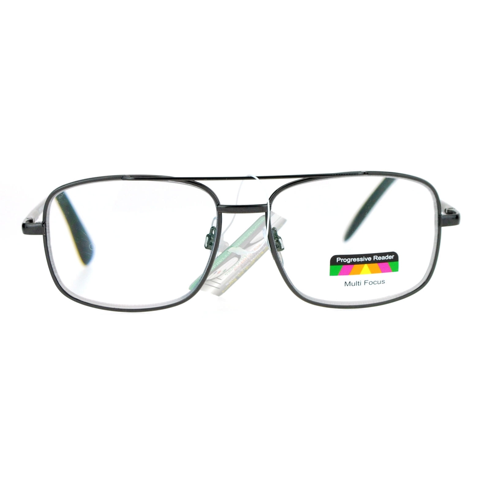 SA106 Rectangular Metal Frame Multi 3 Focus Progressive Reading Glasses Gunmetal +1.75