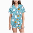 thumbnail image 3 of TOWED22 Kids Halloween Pajamas Sets Baby Boy Girl Button-Down Silk Sleepwear 2 Piece Short Sleeve Loungewear Clothes Set for 2-13 Years Teens(Light Blue,6-7 Y), 3 of 5