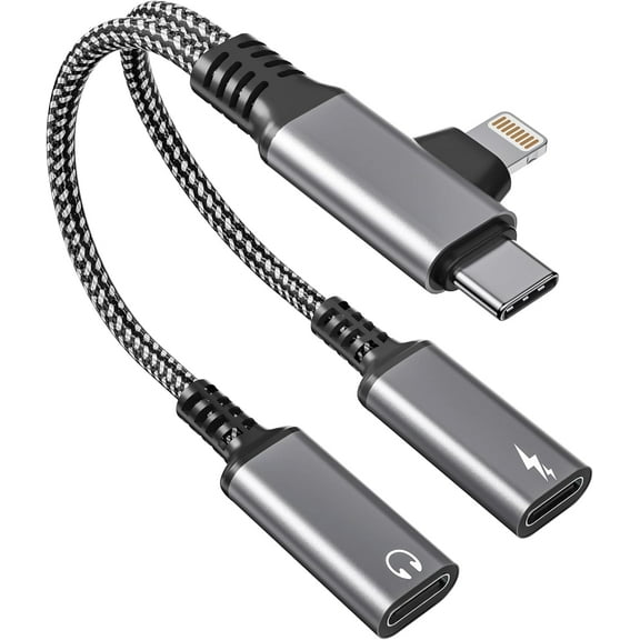 NEOYFC  USB C Audio and Charge Splitter 1 In 2 Out - Lightning & USB-C to Dual USBC Headphone and Charger Adapter, Support Calls and 60W Fast Charge, Aux Cable Hi-Fi Headphone Adapter for iP