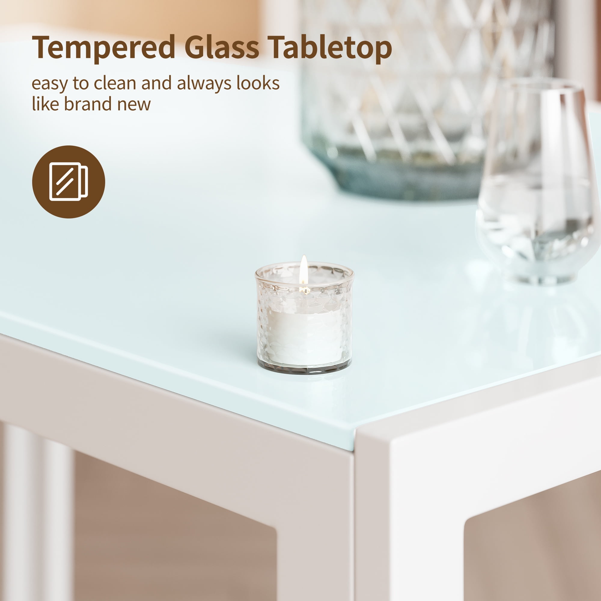 51 Inch Computer Writing Desk, White Tempered Glass Dining Table for Home Office