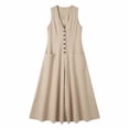 thumbnail image 4 of JMYHOAM Robes pour Femmes Robes d'Été pour Femmes Robe Débardeur en Lin Ample avec Poches Manches Trois-Quarts Longue Robe, Beige, P-TTG, 4 of 6