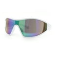 thumbnail image 5 of Wrap Curved Color Mirror Oversize Shield Sport Plastic Sunglasses White - Green Mirror, 5 of 8