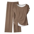 thumbnail image 2 of Cagogo Women 2 Piece Shorts Set Casual Summer Cruise Outfits Loose Short Sleeve Crew Neck Tops Comfy Pants Matching Lounge Sets Tracksuits Loungewear Travel Airport Outfit Clothes, Brown XL, 2 of 5