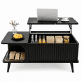 thumbnail image 4 of Wood Lift Top Coffee Table, Multifunctional Rising Tabletop Center Table with Hidden Compartment & Large Open Storage Shelf, Stable Living Room Office Dining Accent Table, 4 of 7