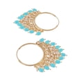 thumbnail image 3 of Crunchy Fashion Bollywood Jewellery Traditional Ethnic Bridal Bride Wedding Bridesmaid Gold-Plated Jhalar Bali Hoop Earrings With Blue Pearls, 3 of 4
