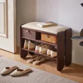 thumbnail image 2 of Taburete de cambio de zapatos de madera maciza de 2 capas, gabinete de zapatos asiento de entrada, banco de bolsa suave de alta elasticidad, muebles modernos para pasillo, 2 of 4