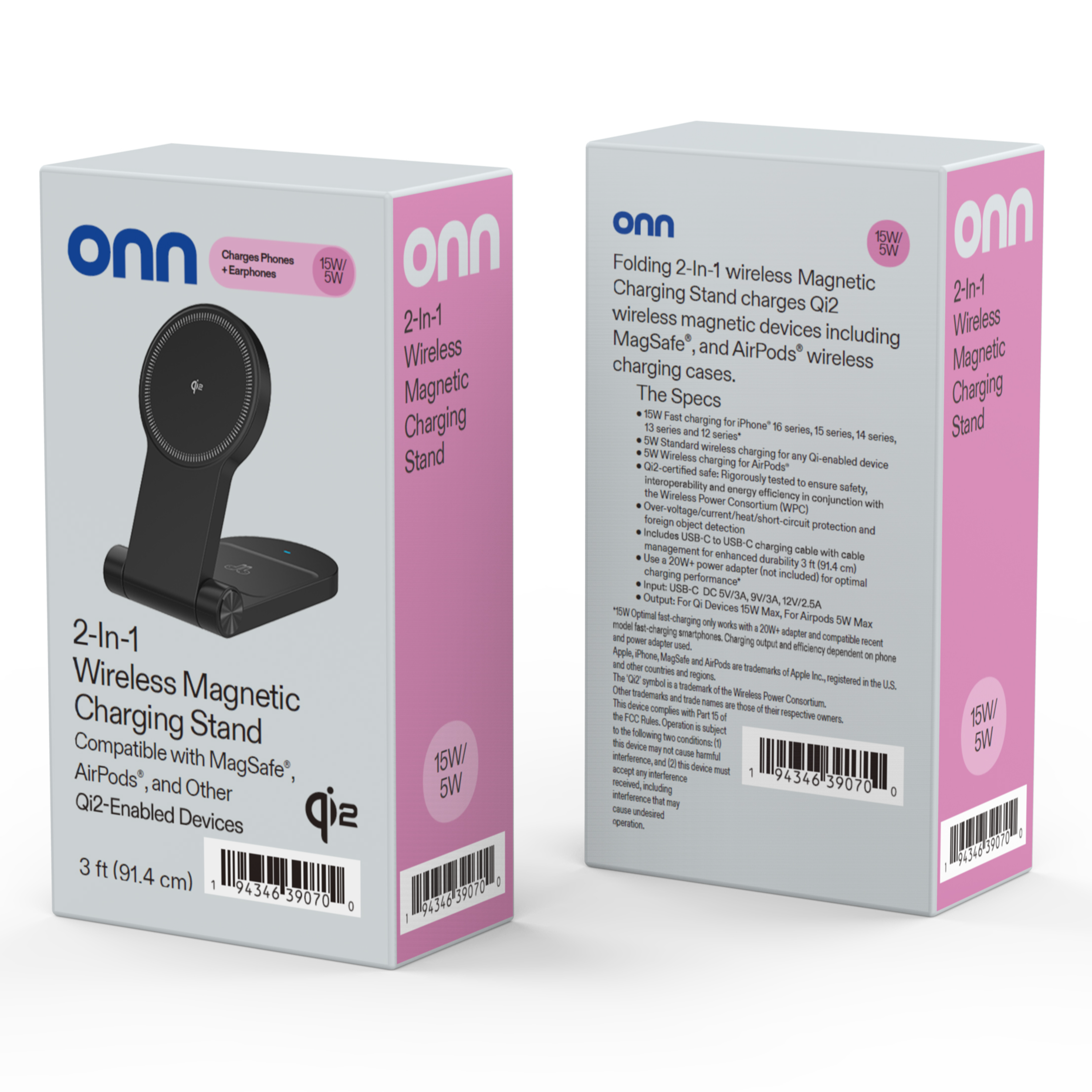 Base de Carga Inalámbrica onn 2 en 1 Qi2.0, Certificada Qi, Carga Rápida, Negro 6