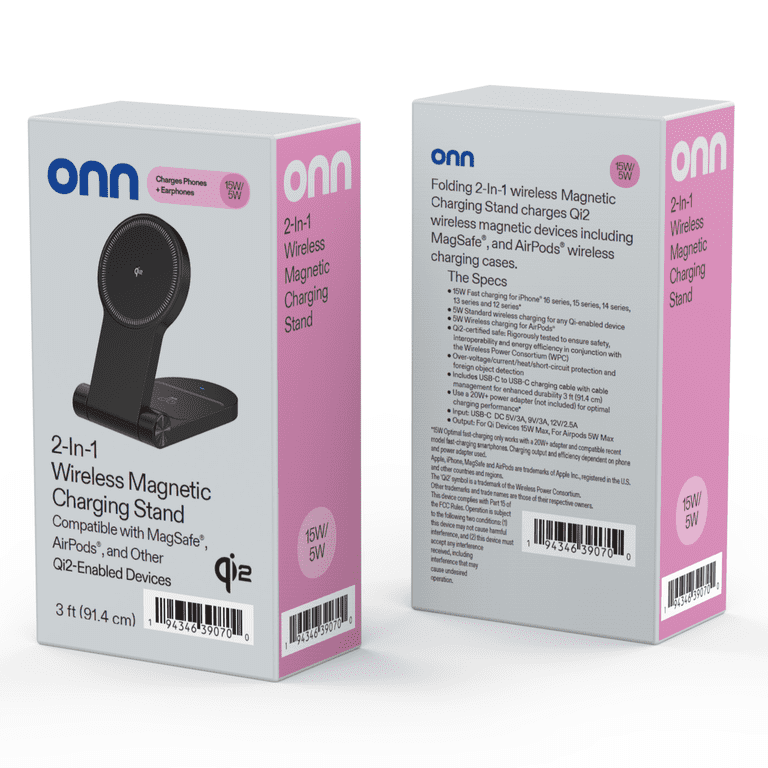 onn 2-in-1 Qi2 Wireless Charging Stand, Black photo 6