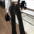 thumbnail image 2 of Women's Trendy Velvet Striped Slim Fit High Waist Single Button Flared Leg Solid Stretchy Long Skinny Pants Black,2XL, 2 of 7