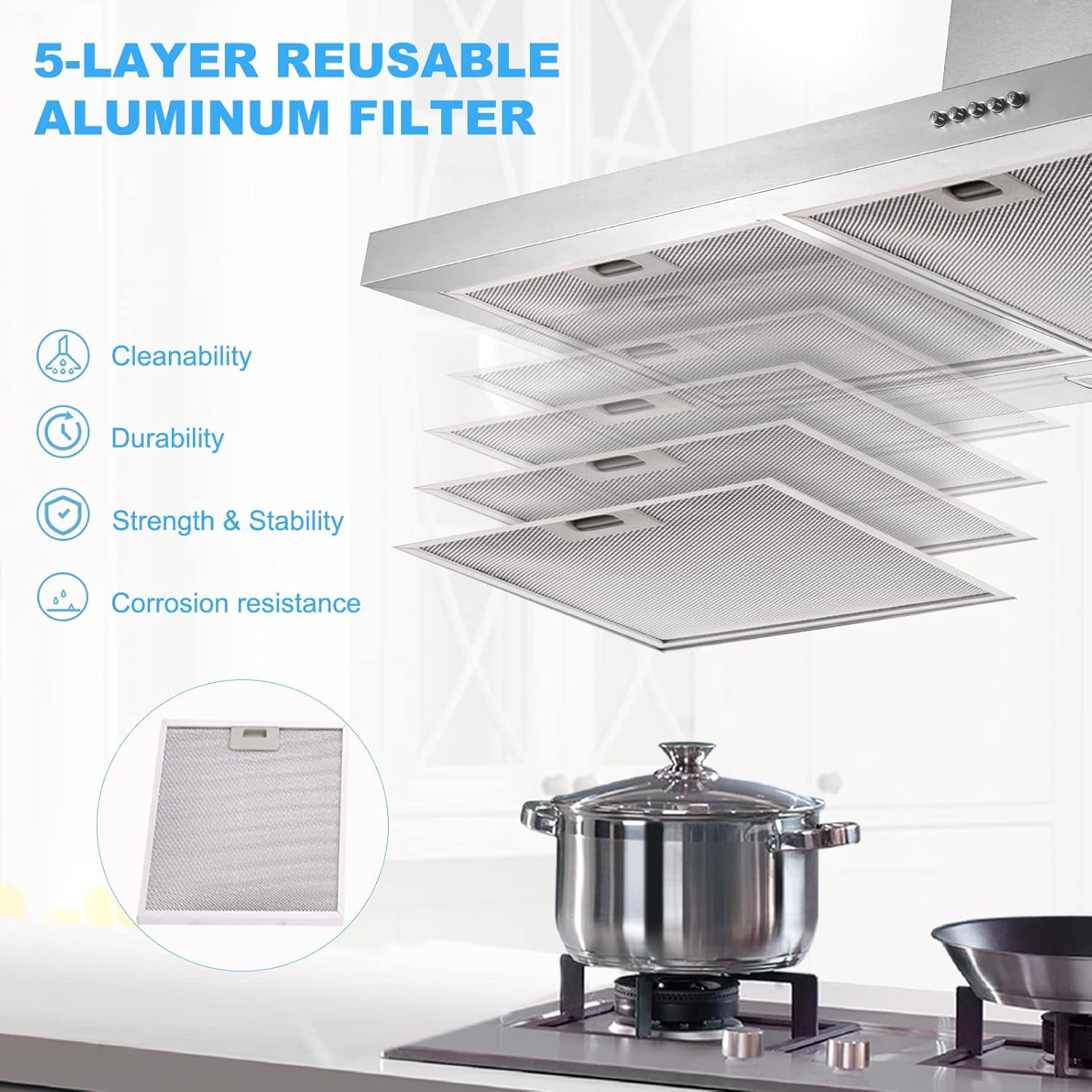 30 inch Wall Mount Range Hood 450 CFM with Ducted/Ductless Convertible Duct Stainless Steel Chimney-Style Over Stove Vent Hood with LED Light 3 Speed Exhaust Fan Black Hood Vents for Kitchen