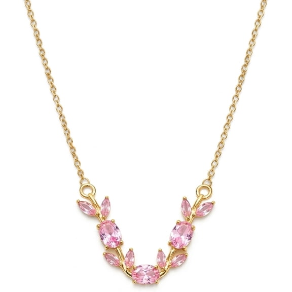 Pink Stone Statement Necklace for Women, Elegant Floral Inspired Pendant Necklace with Decorative Crystal Design, Fashion Jewelry for Daily and Occasion Wear