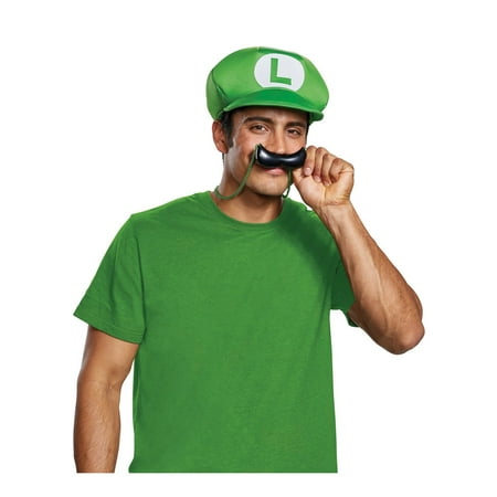 Super Mario Bros. Luigi Hat & Mustache Necklace Halloween Costume Accessory