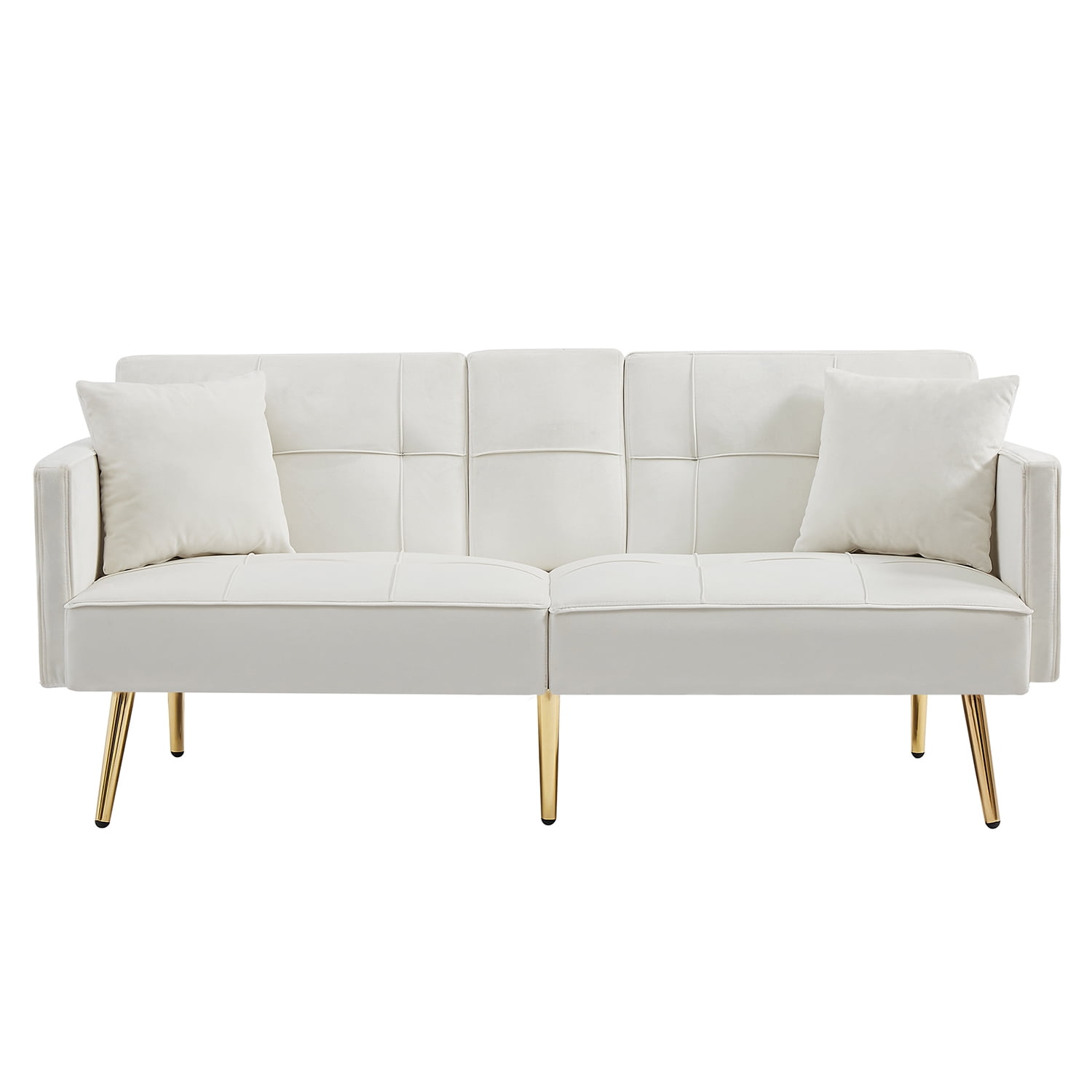 Kadyn Upholstered 2-Seat Futon Sofa, Velvet Sofa Bed with Armrest, Futon Sofa Couch for Living Room, Cream White