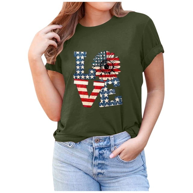 Pompotops Mode Femme Col Rond Imprimé T-shirt Manches Courtes Blouse Décontractée