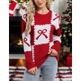 thumbnail image 5 of Sweater for Women Crewneck Bow Tie Checkered Printed Cable Knitted Winter Fall Warm Long Sleeve Loose Pullover Sweaters Alsol Lamesa, 5 of 6