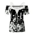 thumbnail image 4 of Dyegold Womens Blouses and Tops Dressy Cold Shoulder Lace Trim Tops for Women Summer Casual T Shirts Short Sleeve Blouses Flowy Tunics Tees, 4 of 5