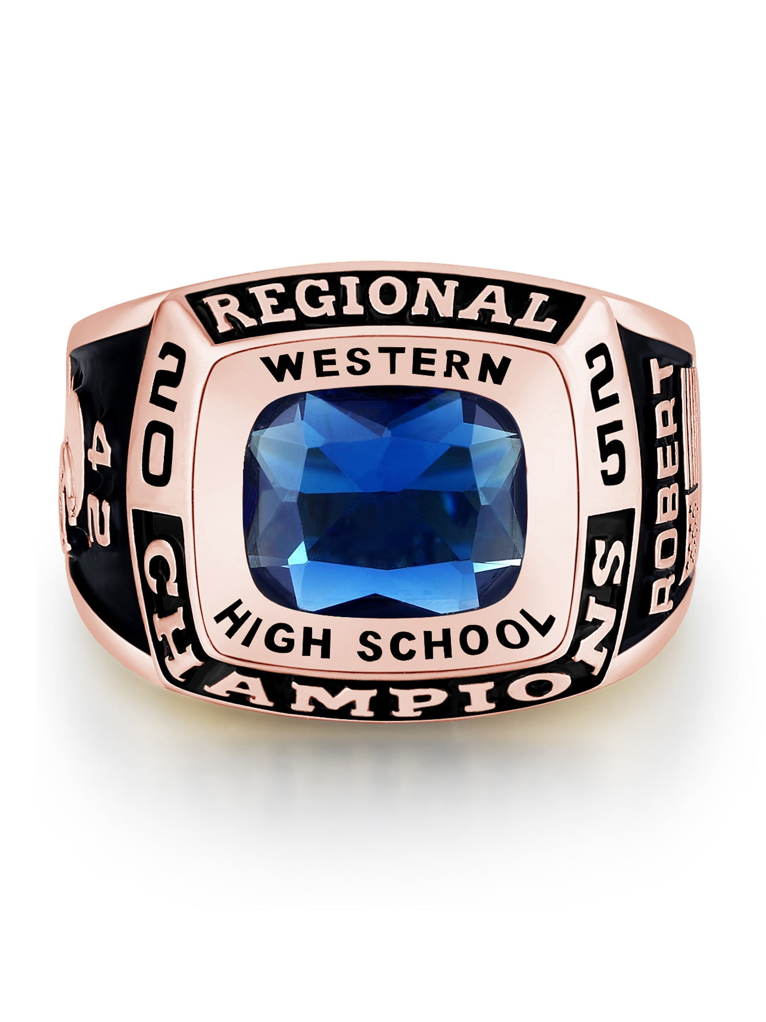 Mementos PJM Custom Men's Class Rings Sterling Silver for High School College-Rose Gold-Champion
