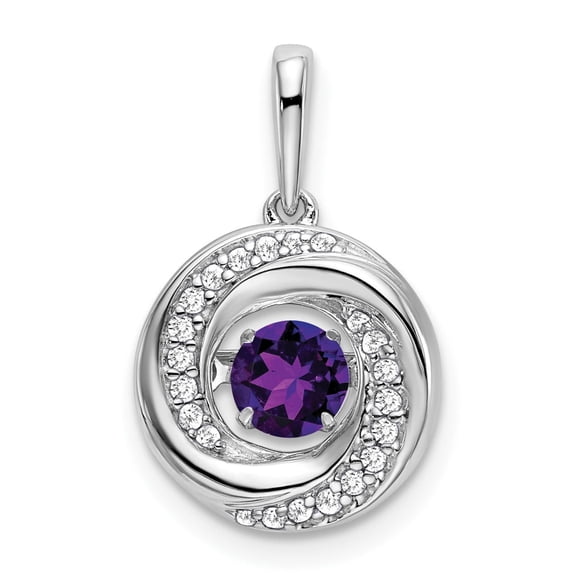 14k White Gold Round Amethyst and Diamond Swirl Pendant Charm for Women