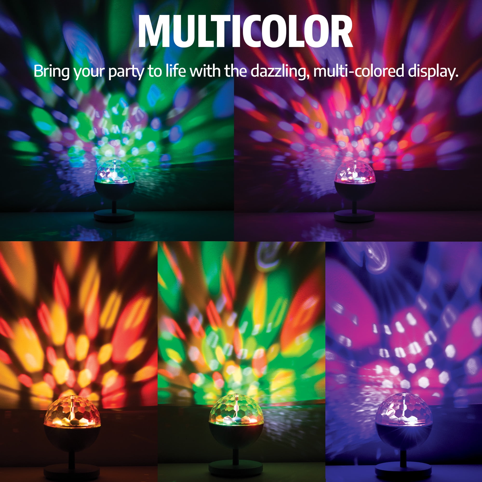 BrightSide Spinning Party Light with Remote - 6.5" Sound Reactive LED Light, Rechargeable