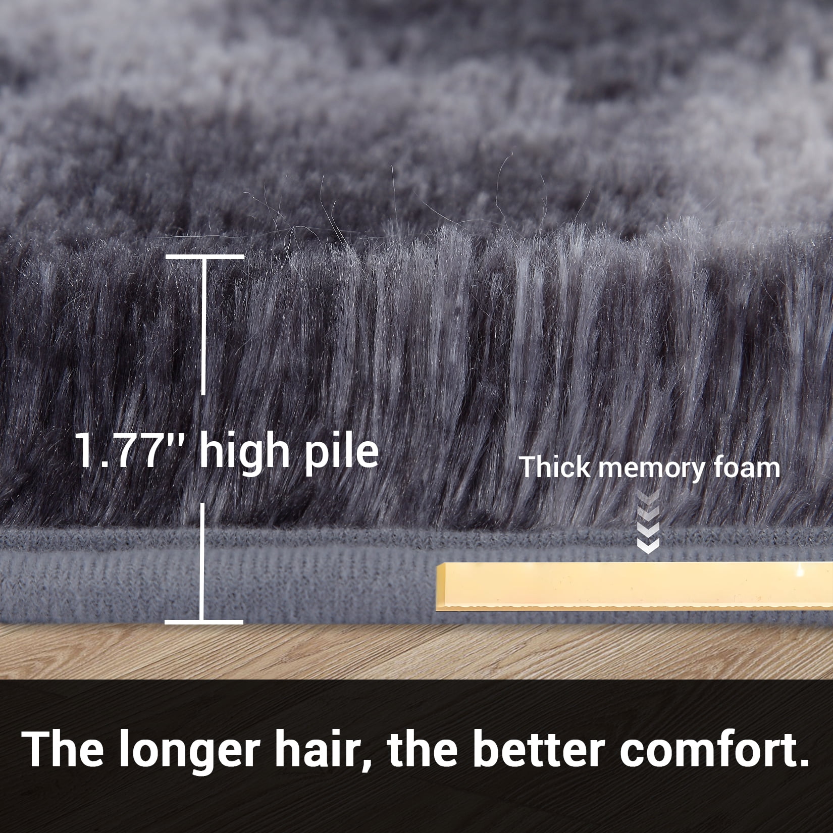 Hasoo 8' x 10' Large Area Rug High-Pile Plush Shag Rug Perfect for Living Rooms, Bedrooms, Dining Rooms, Dark Grey