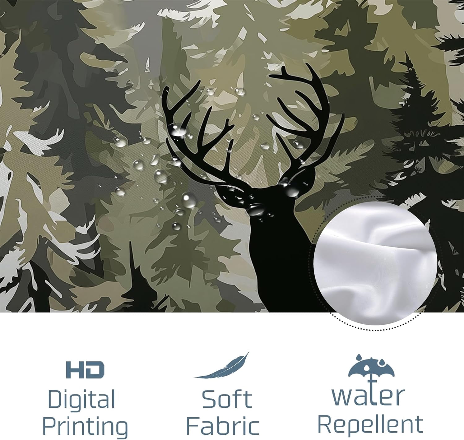 Camo Hunting Deer Shower Curtain Camouflage Woodland Shower Curtains Rustic Forest Cabin Farmhouse Themed Bathroom Decor Polyester Fabric-72" x 72"