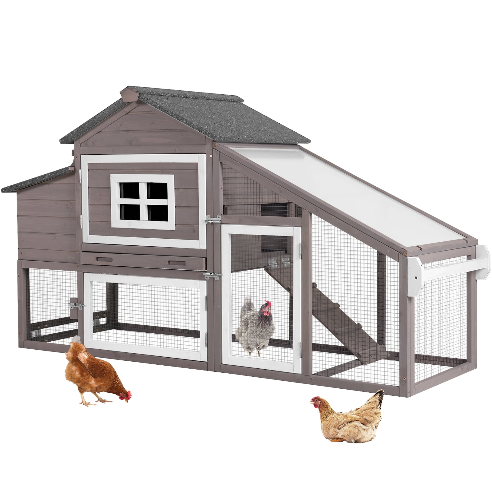 Aivituvin Mobile Chicken Coop with Wheels for 2-4 Chickens, Weatherproof Chicken House Poultry Cage with Nesting Box, Leakproof Pull-Out Tray for Outdoor Backyard, Brown