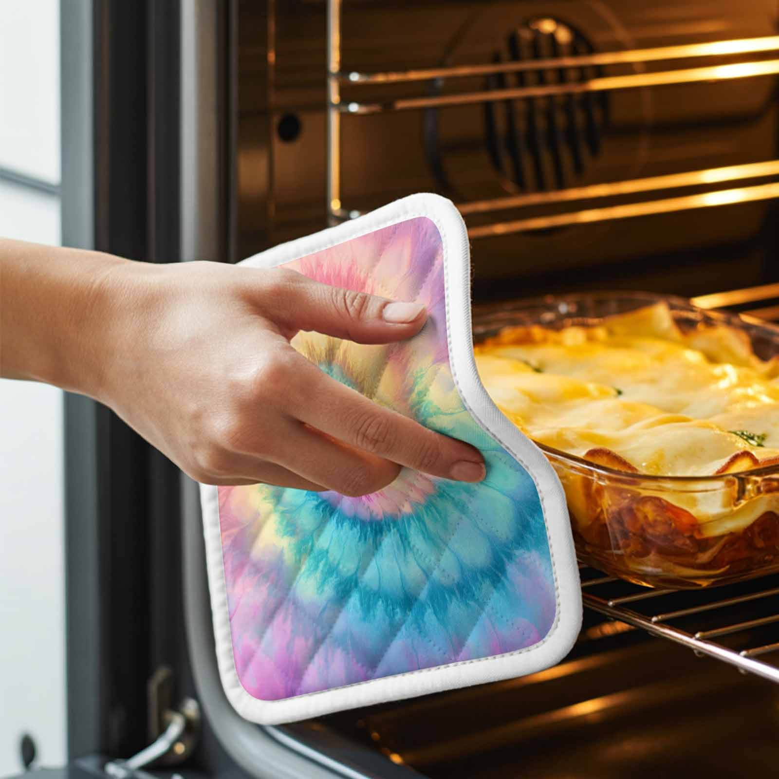 Colorful Tie Dye Pot Holders for Kitchen Heatproof Potholder, 3 Pack Rainbow Ombre Abstract Pattern Art Hot Pads Multipurpose Oven Pads Cloth Potholders Trivet for Cooking Baking